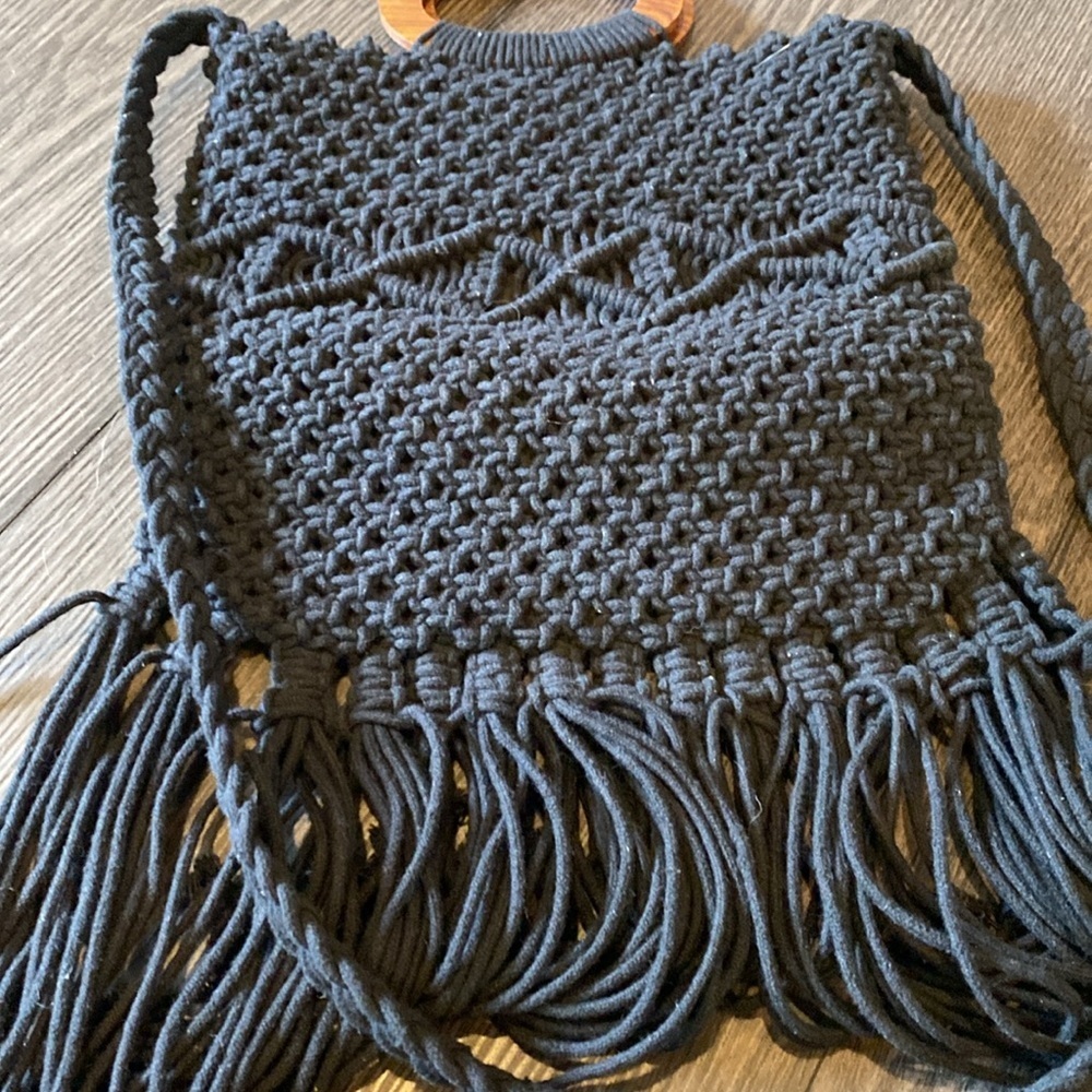 Danielle Nicole Macrame Crossbody Fringe Bag. Bla… - image 8